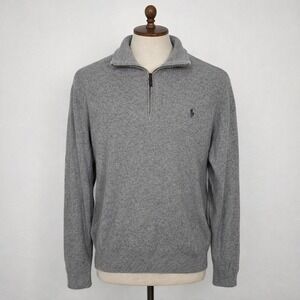 Polo Ralph Lauren 100% Silk Quarter Zip Sweater Mens XL Gray Textured Knit Mock